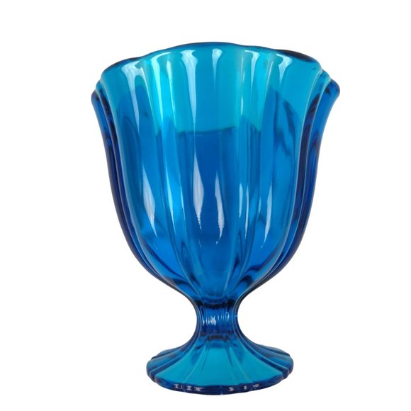 Vintage PAIR MCM Peacock Blue Pedestal Vase & Candy Dish LE Smith? MOD 7", 4" H - Picture 6 of 7